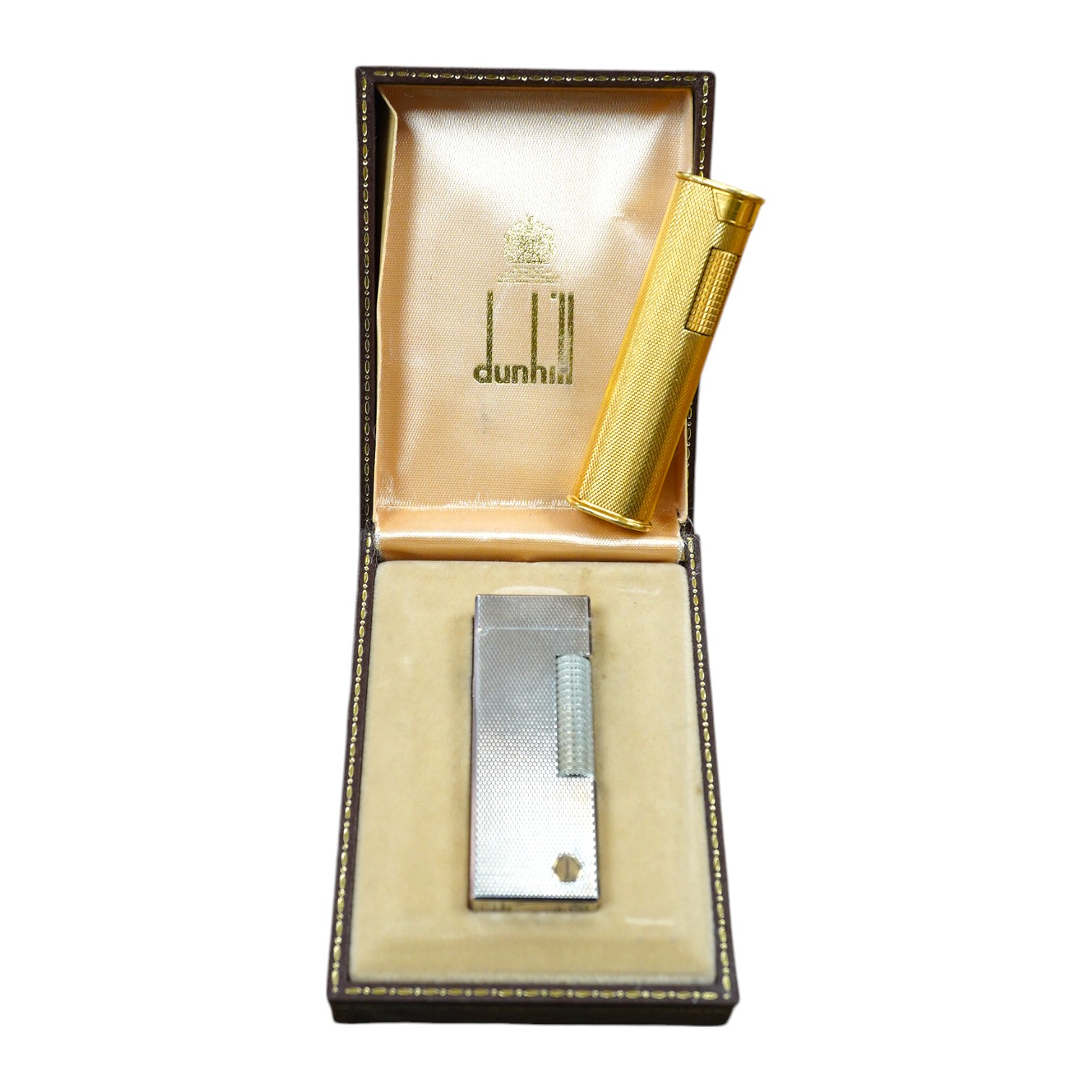 Two Dunhill Rollalite lighters, gold plated and silver. Condition - fair to good